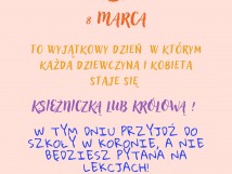 8 marca - samorząd uczniowski zaprasza do zabawy