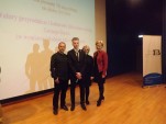 Na zdjęciu tata Marcina, Marcin, pani S.Szkaradek oraz Dyrektor Szkoły
