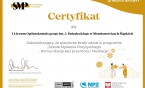 Mamy certyfikat  „Szkoła Myślenia Pozytywnego- Komunikacja bez przemocy i Mediacje”.