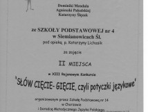 II miejsce w konkursie "SŁÓW CIĘCIE - GIĘCIE czyli potyczki językowe" - SZKOŁA PODSTAWOWA NR 4