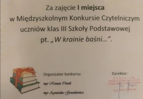 I miejsce w Konkursie Czytelniczym dla uczennicy SP 1!